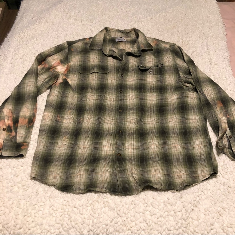 Carhartt Plaid Mens XL Button Up Long Sleeve Shirt Heavy Cotton Bleach Stains